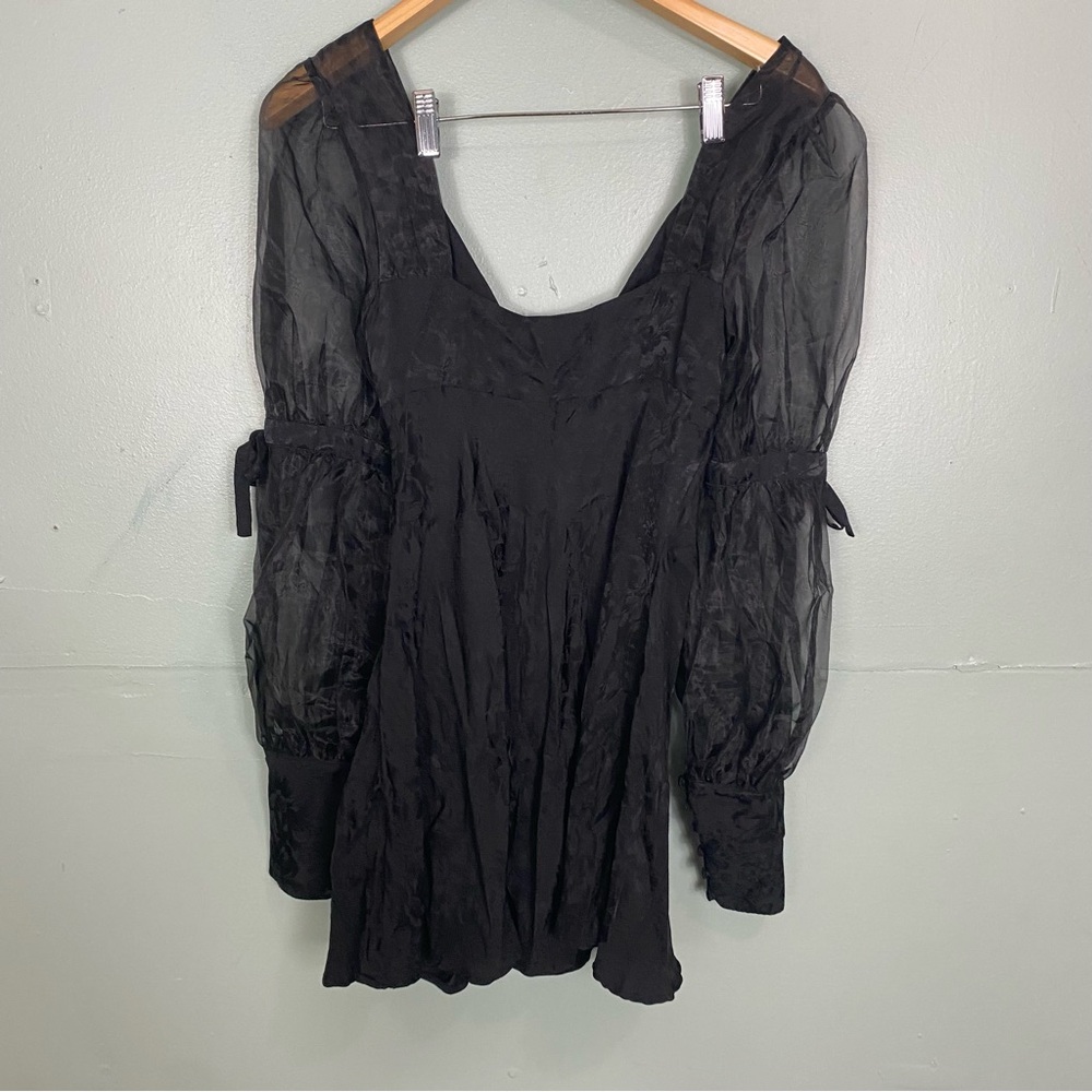 For Love & Lemons Gabrielle Puff Sleeve Mini Dress Black Medium Floral - Picture 6 of 8